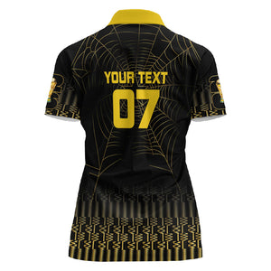 Ghana Black Star Custom Women Polo Shirt Gold Ananse Spiderweb Inspired