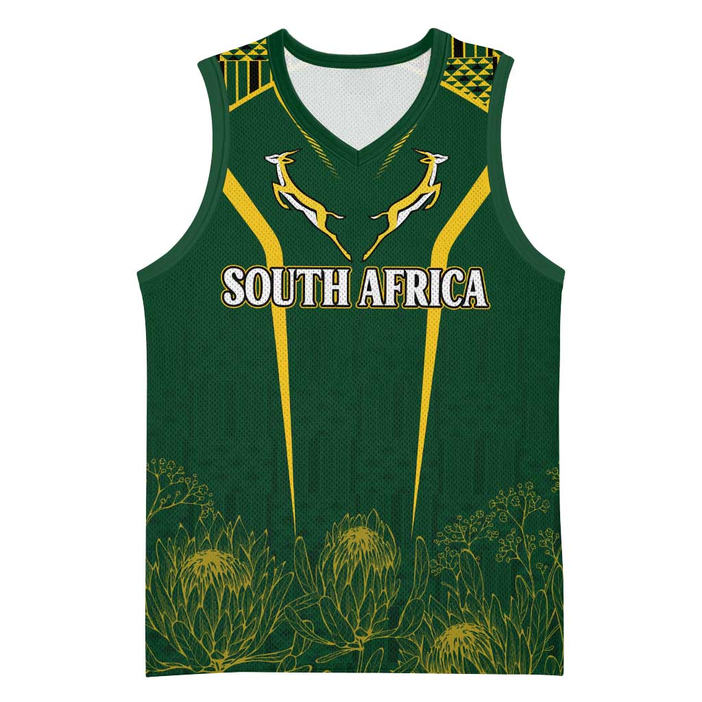Personalised South African Heritage Day Basketball Jersey Kente Ethnic Patterns Mix Springboks - African Pride