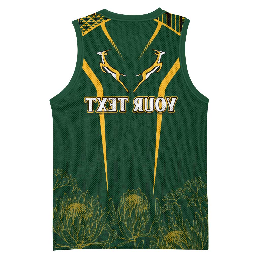 Personalised South African Heritage Day Basketball Jersey Kente Ethnic Patterns Mix Springboks - African Pride