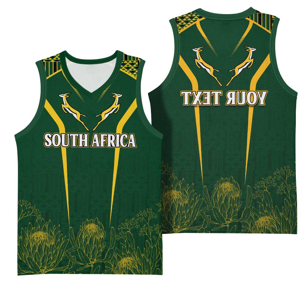 Personalised South African Heritage Day Basketball Jersey Kente Ethnic Patterns Mix Springboks - African Pride