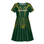 Personalised South African Heritage Day Kid Short Sleeve Dress Kente Ethnic Patterns Mix Springboks