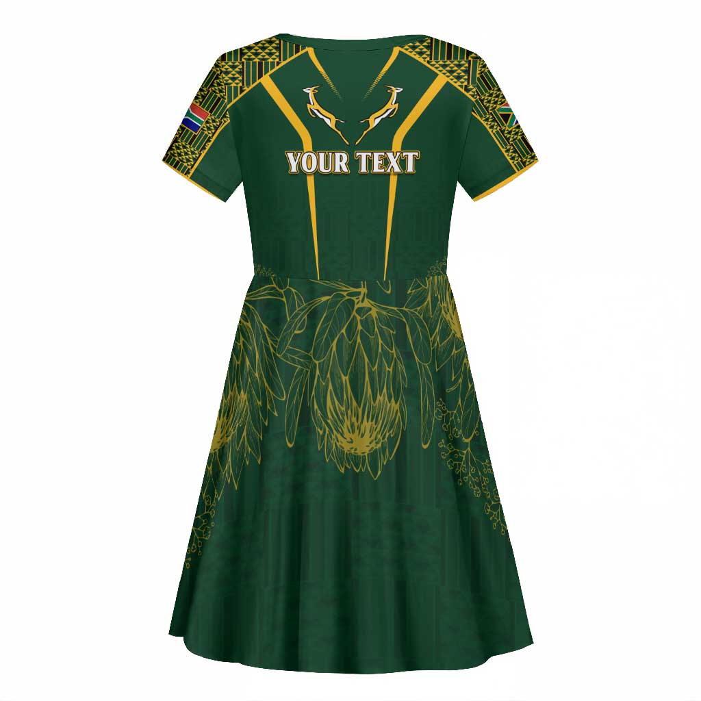 Personalised South African Heritage Day Kid Short Sleeve Dress Kente Ethnic Patterns Mix Springboks