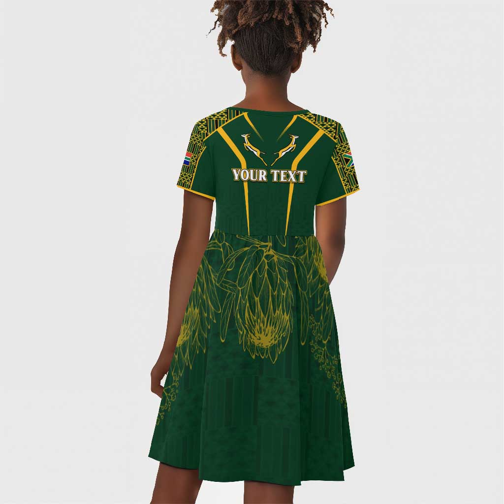 Personalised South African Heritage Day Kid Short Sleeve Dress Kente Ethnic Patterns Mix Springboks