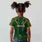 Personalised South African Heritage Day Kid T shirt Kente Ethnic Patterns Mix Springboks