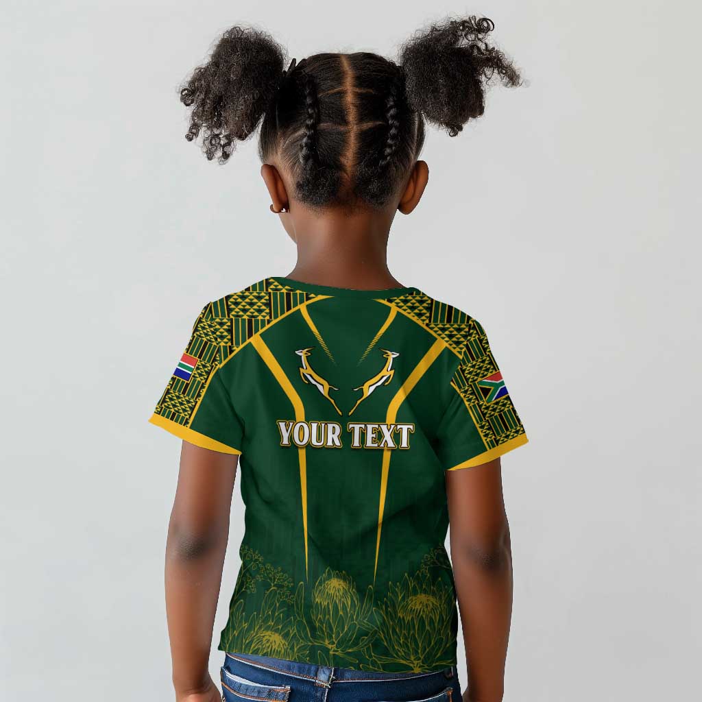 Personalised South African Heritage Day Kid T shirt Kente Ethnic Patterns Mix Springboks
