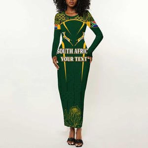 Personalised South African Heritage Day Long Sleeve Bodycon Dress Kente Ethnic Patterns Mix Springboks LT7