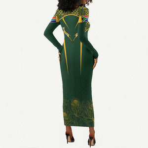 Personalised South African Heritage Day Long Sleeve Bodycon Dress Kente Ethnic Patterns Mix Springboks LT7