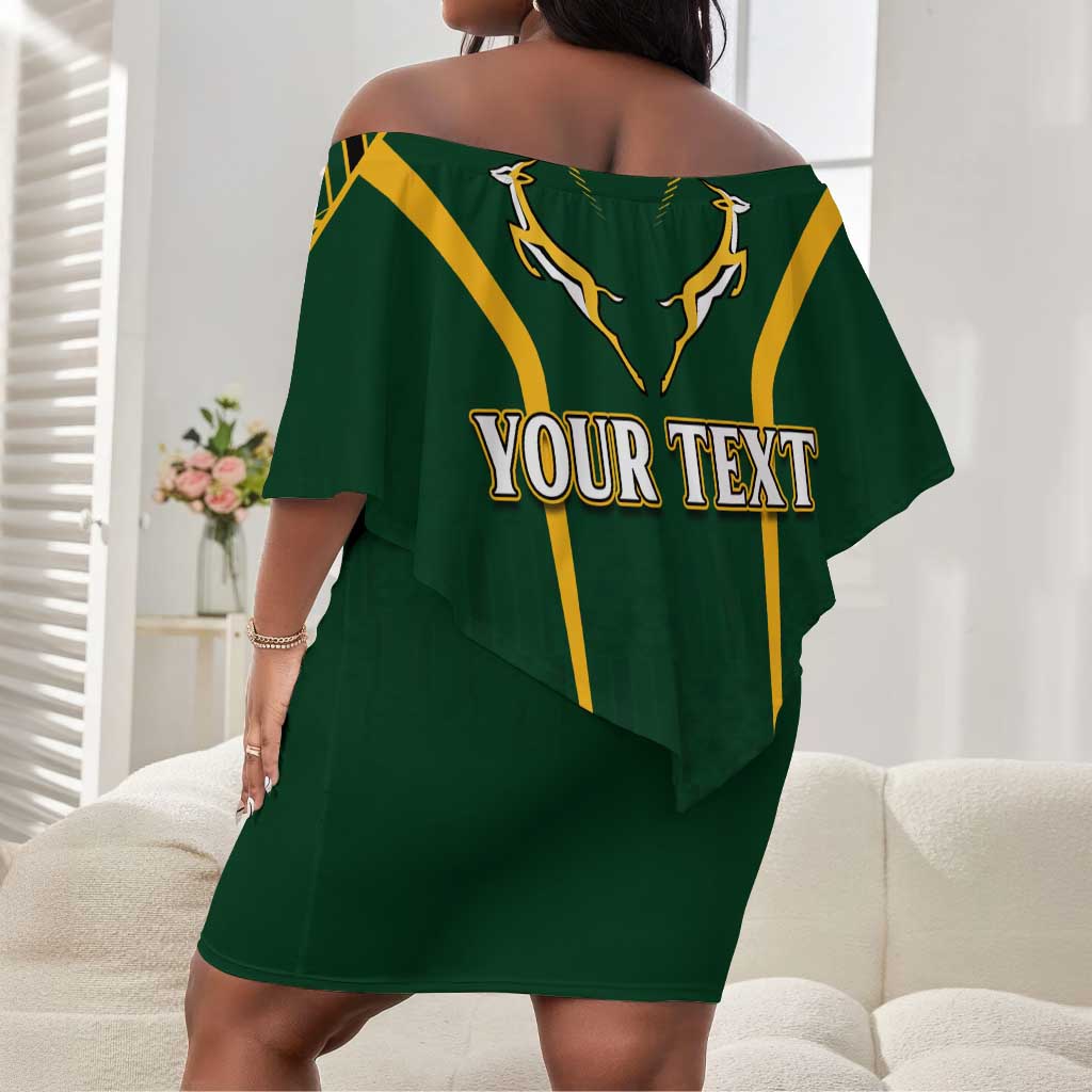 Personalised South African Heritage Day Off Shoulder Short Dress Kente Ethnic Patterns Mix Springboks LT7