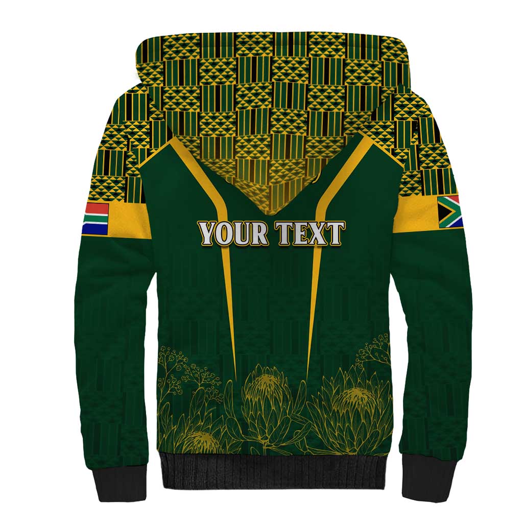 Personalised South African Heritage Day Sherpa Hoodie Kente Ethnic Patterns Mix Springboks