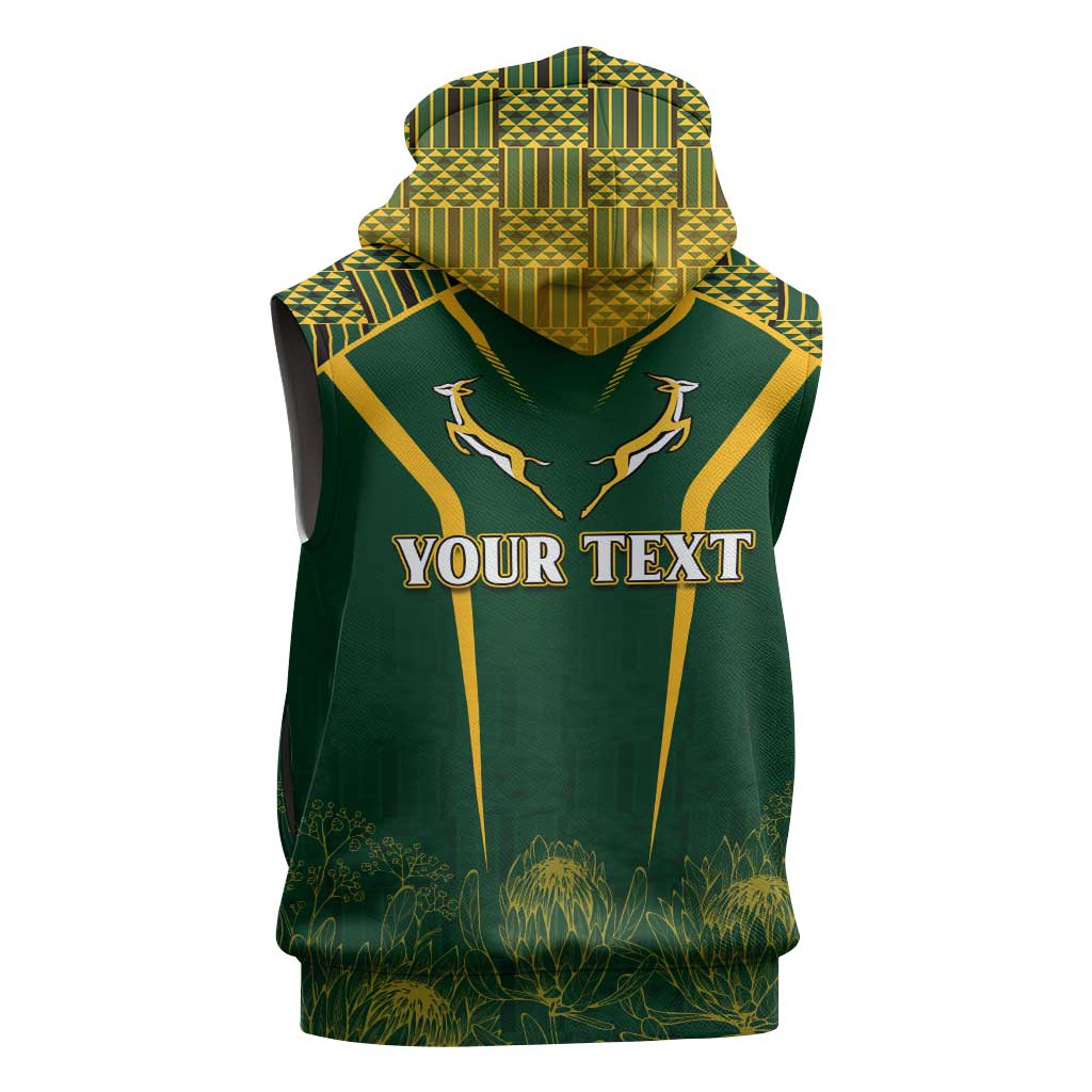 Personalised South African Heritage Day Sleeveless Hoodie Kente Ethnic Patterns Mix Springboks - African Pride