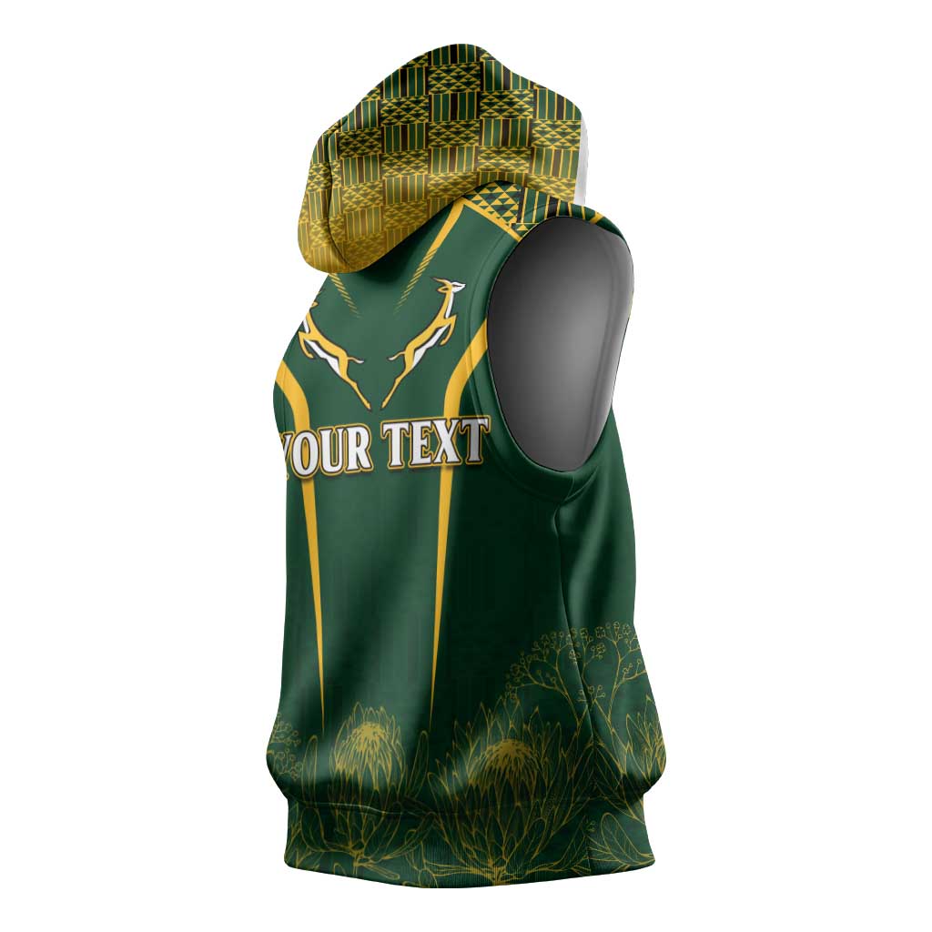 Personalised South African Heritage Day Sleeveless Hoodie Kente Ethnic Patterns Mix Springboks - African Pride
