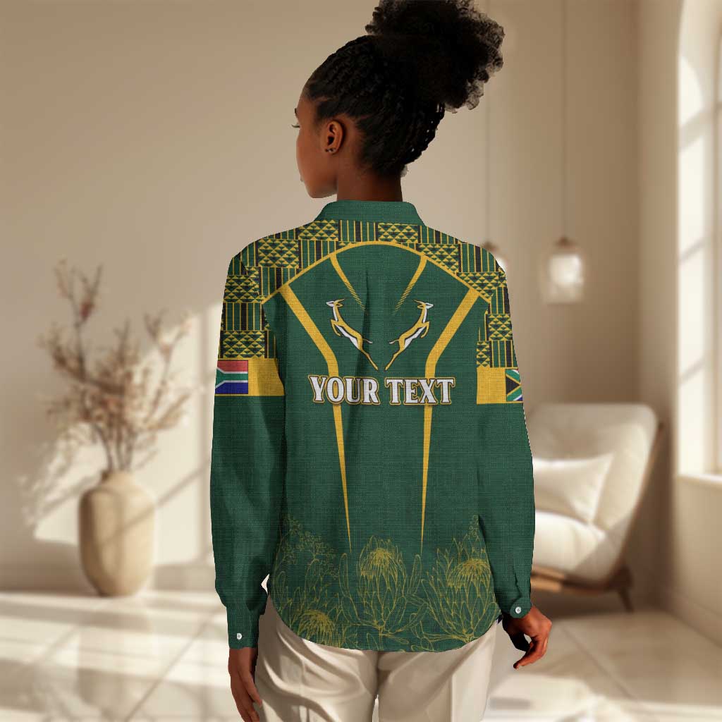 Personalised South African Heritage Day Women Casual Shirt Kente Ethnic Patterns Mix Springboks LT7