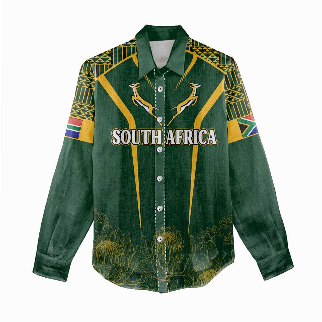 Personalised South African Heritage Day Women Casual Shirt Kente Ethnic Patterns Mix Springboks LT7
