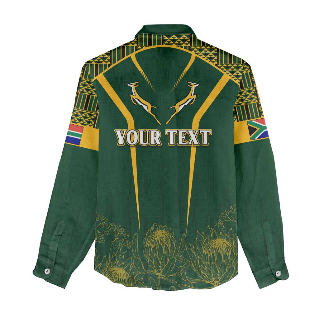 Personalised South African Heritage Day Women Casual Shirt Kente Ethnic Patterns Mix Springboks LT7
