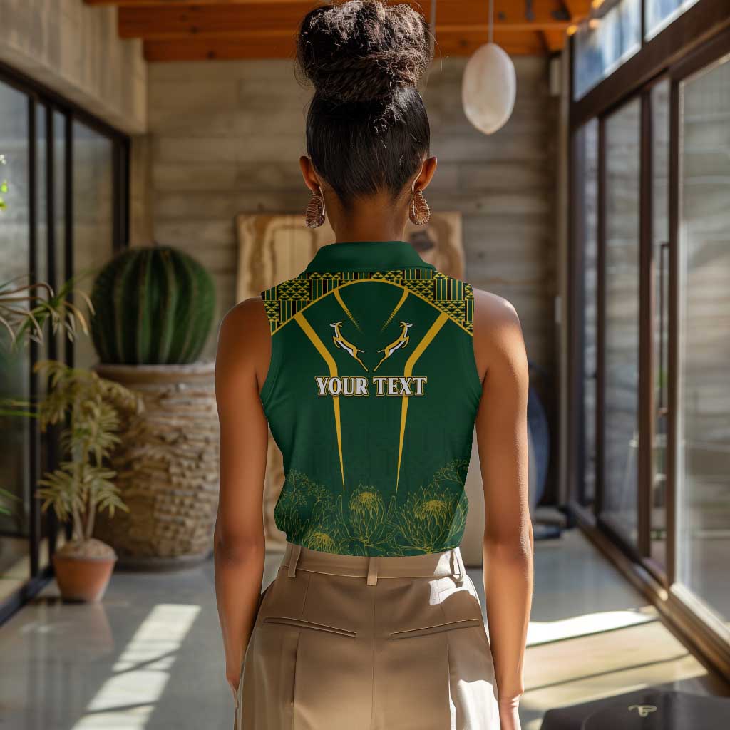 Personalised South African Heritage Day Women Sleeveless Polo Shirt Kente Ethnic Patterns Mix Springboks