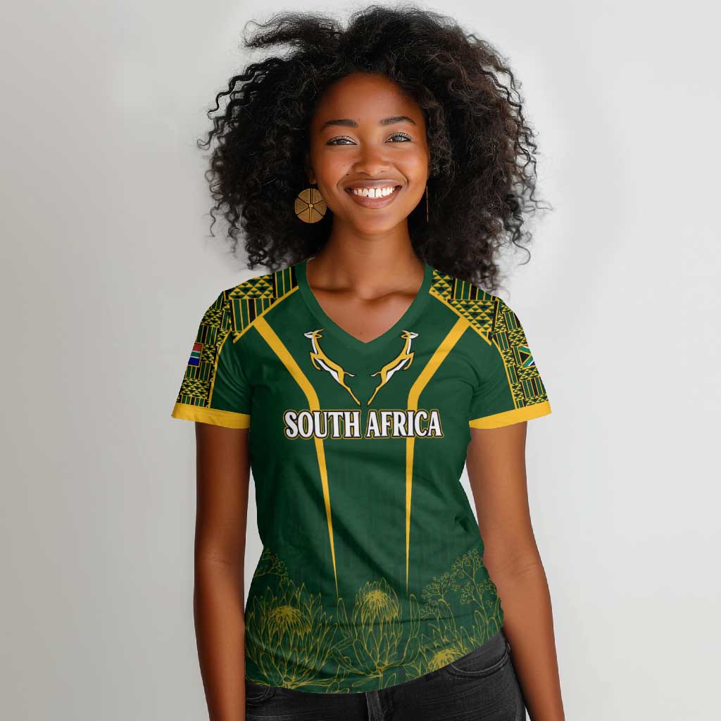 Springboks Pattern Personalised South African Heritage Day Women V-Neck T-Shirt Kente ...