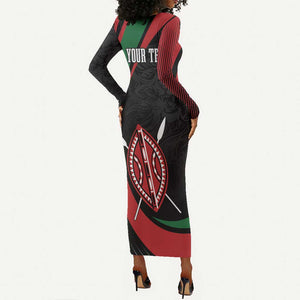 Kenya Personalized Long Sleeve Bodycon Dress Mashujaa Day Lion Warrior LT7
