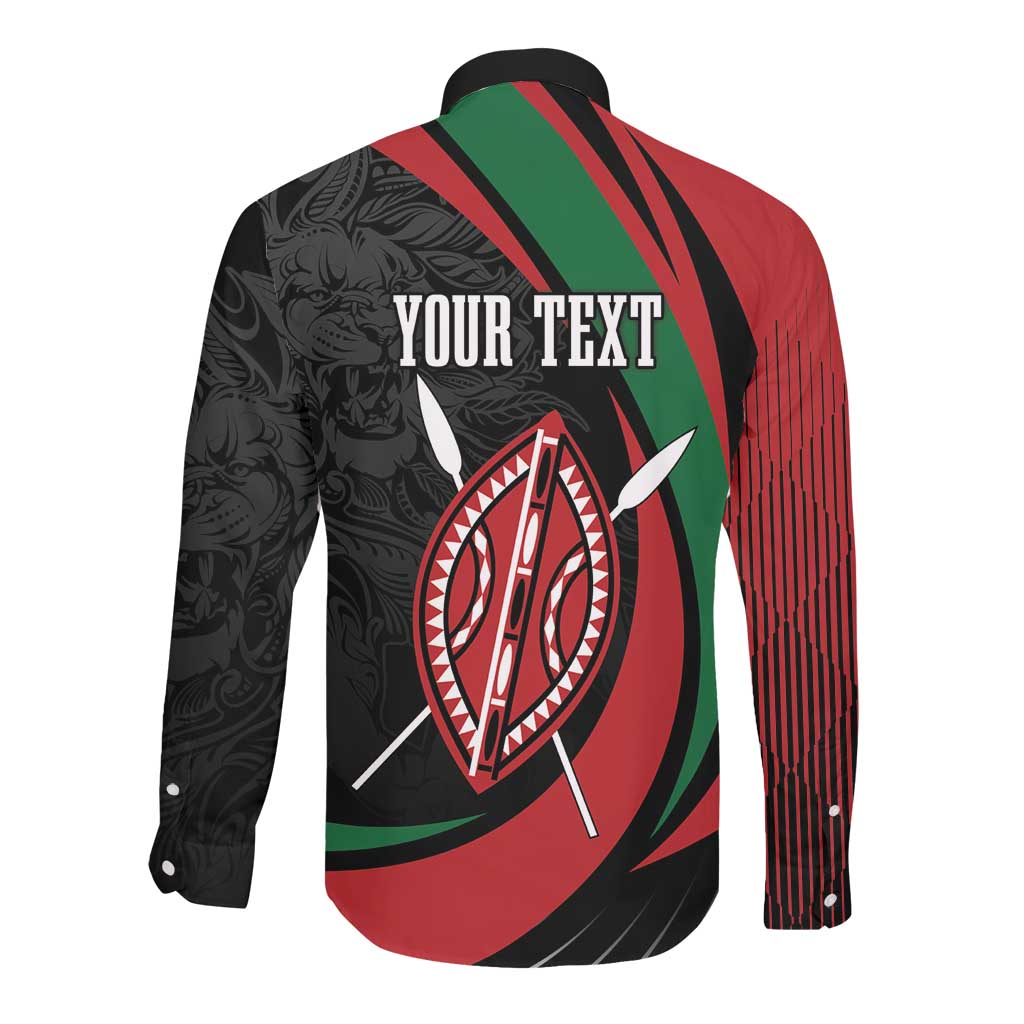 Kenya Personalized Long Sleeve Button Shirt Mashujaa Day Lion Warrior