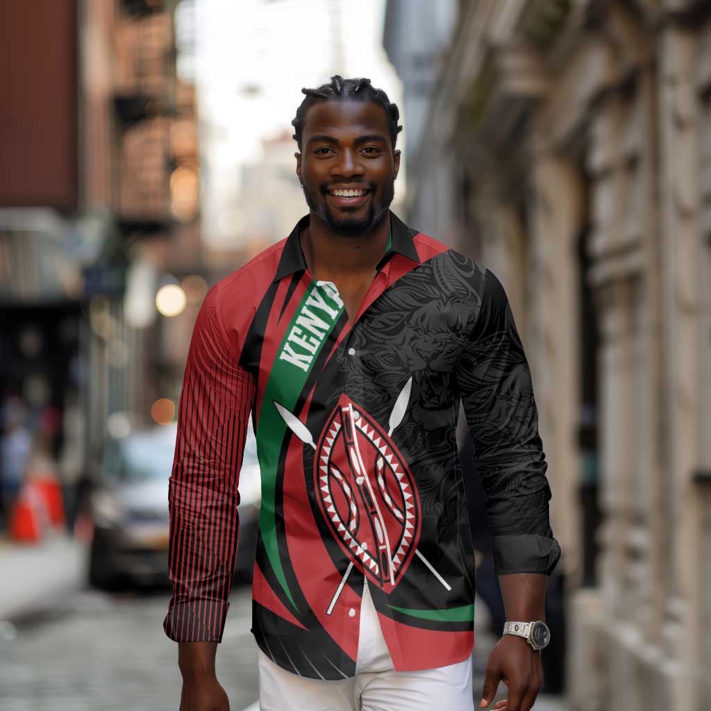 Kenya Personalized Long Sleeve Button Shirt Mashujaa Day Lion Warrior