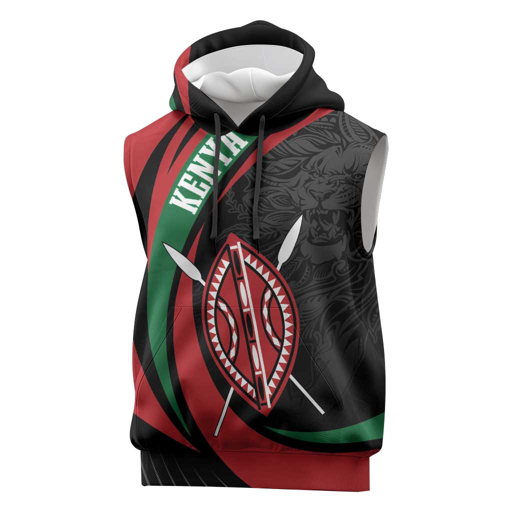 Kenya Personalized Sleeveless Hoodie Mashujaa Day Lion Warrior - African Pride