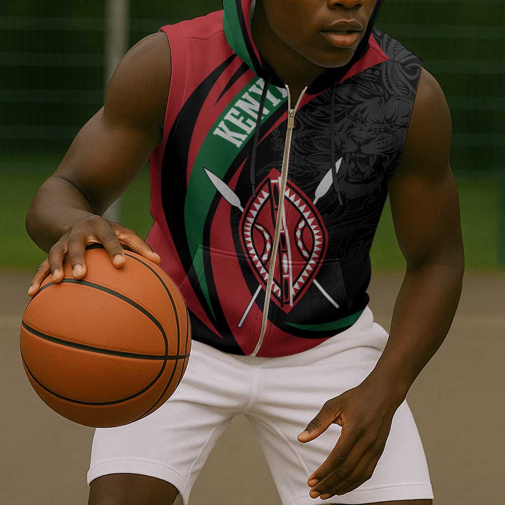 Kenya Personalized Sleeveless Zip Hoodie Mashujaa Day Lion Warrior - African Pride