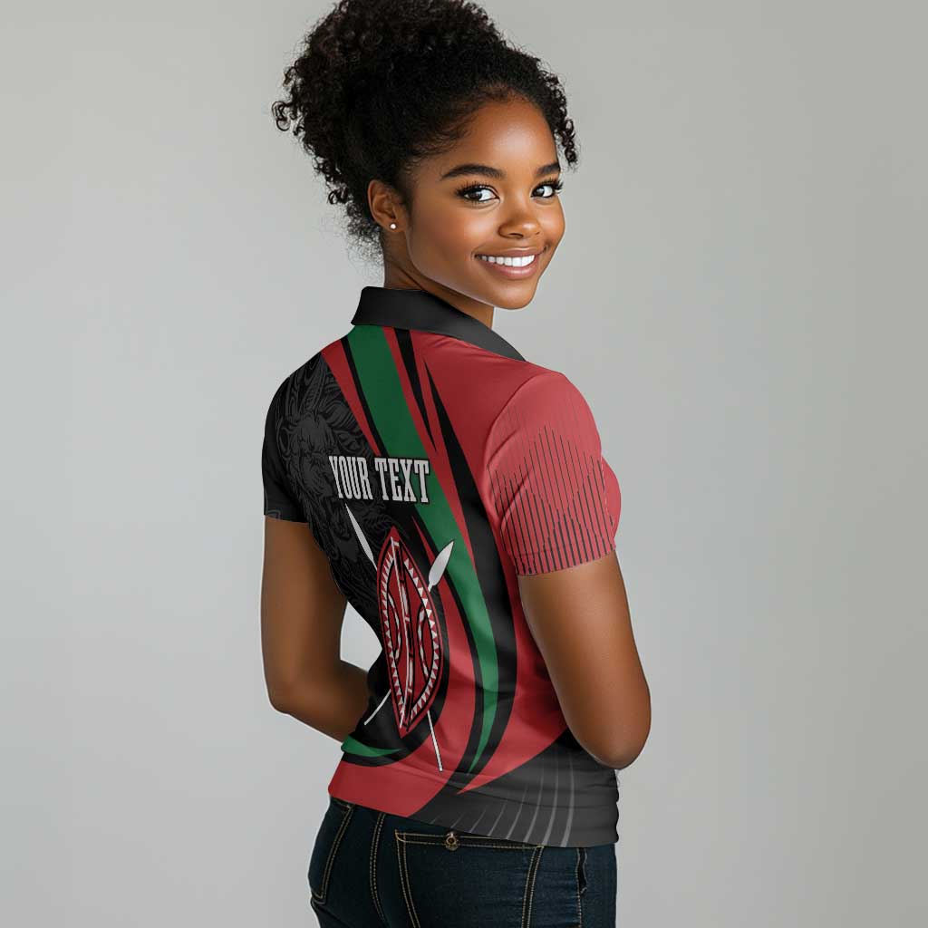 Kenya Personalized Women Polo Shirt Mashujaa Day Lion Warrior