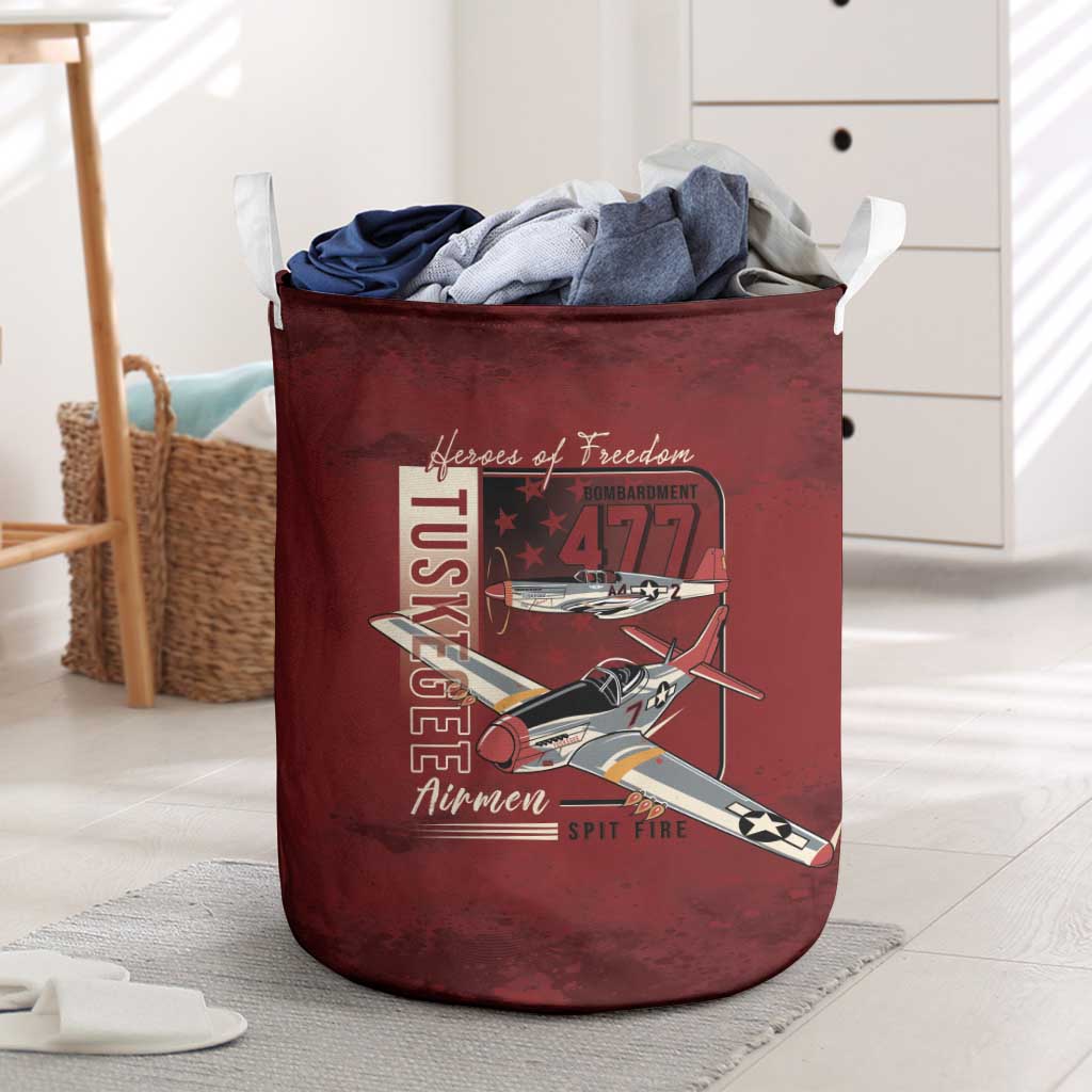 Tuskegee Airmen Spit Fire 477th Laundry Basket Crimson Grunge - African Pride