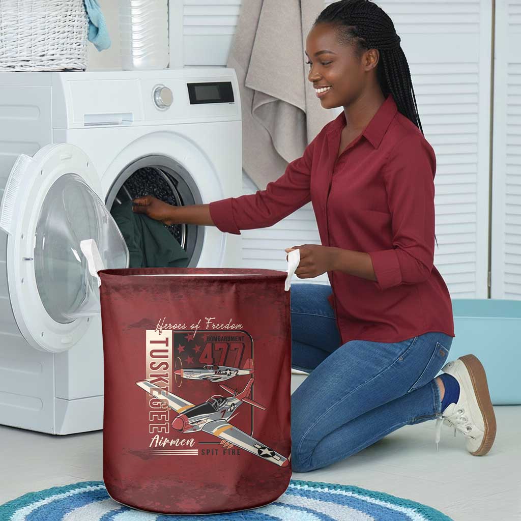 Tuskegee Airmen Spit Fire 477th Laundry Basket Crimson Grunge - African Pride
