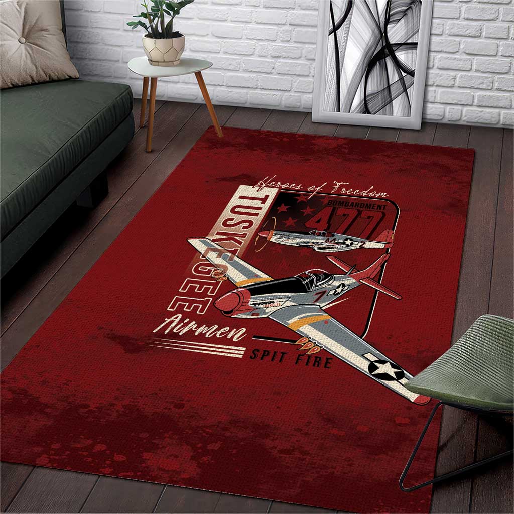 Tuskegee Airmen Spit Fire 477th Area Rug Crimson Grunge - African Pride