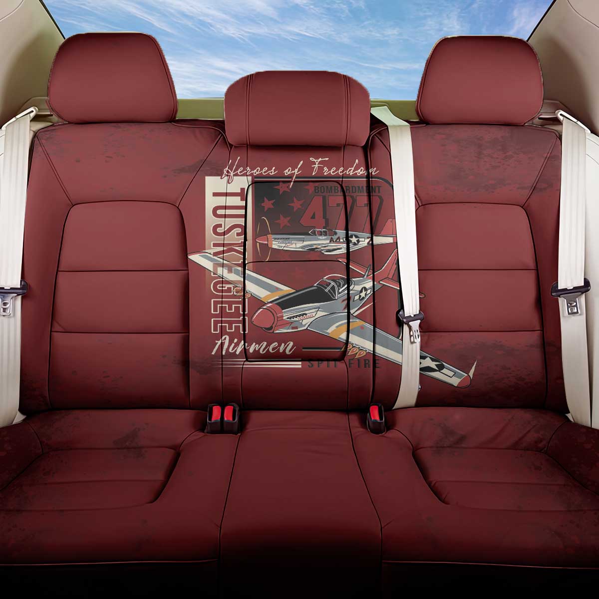 Tuskegee Airmen Spit Fire 477th Back Car Seat Cover Crimson Grunge - African Pride