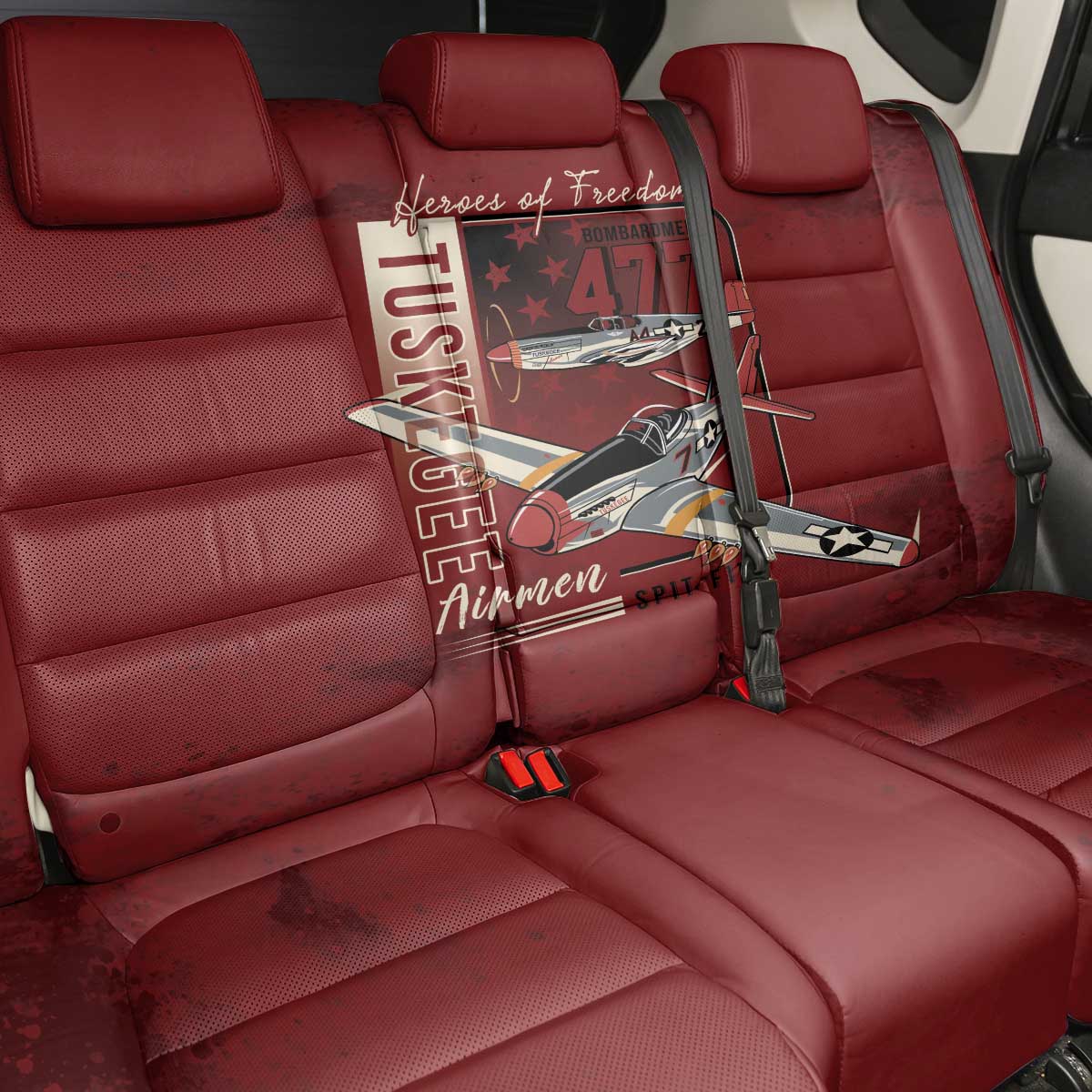 Tuskegee Airmen Spit Fire 477th Back Car Seat Cover Crimson Grunge - African Pride