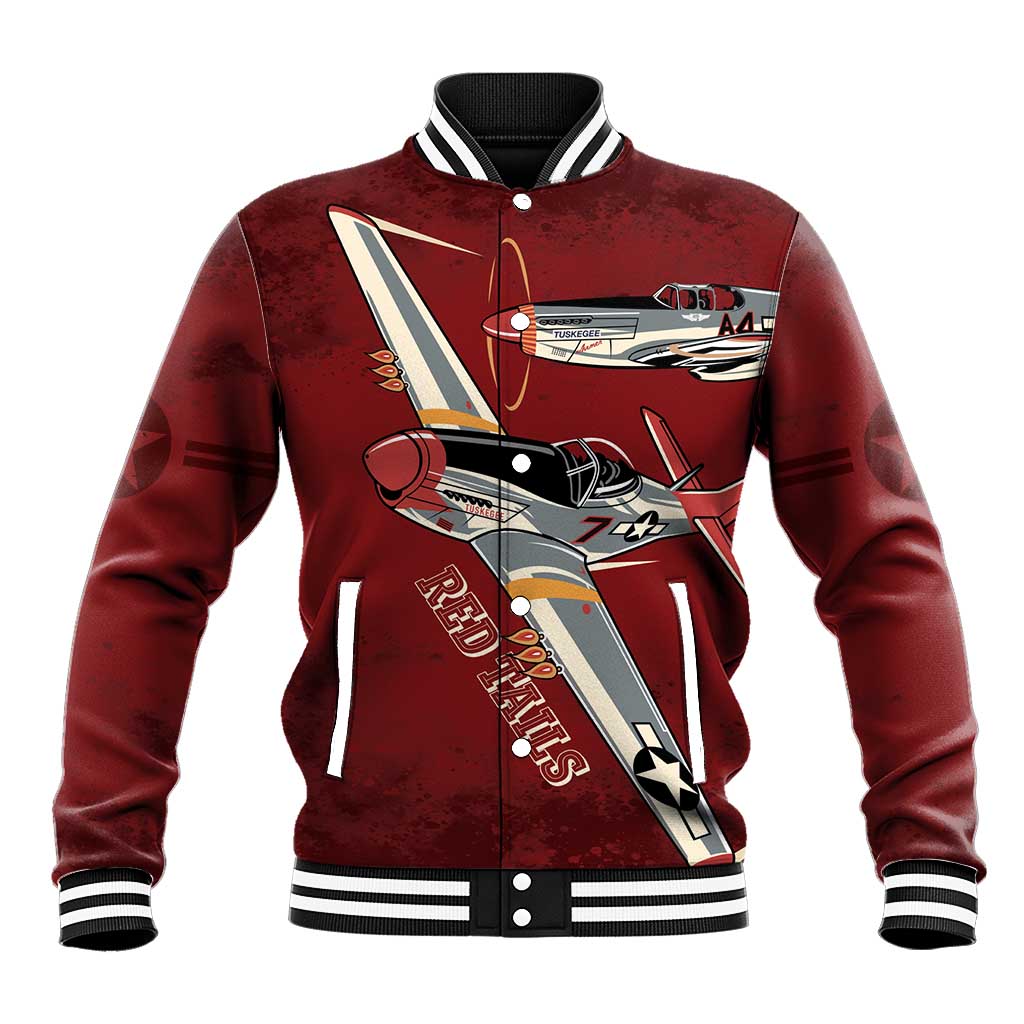 Tuskegee Airmen Spit Fire 477th Baseball Jacket Crimson Grunge - undefined