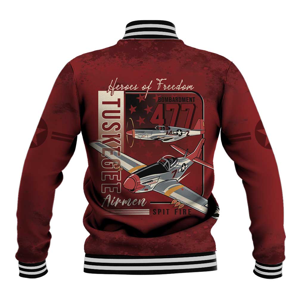 Tuskegee Airmen Spit Fire 477th Baseball Jacket Crimson Grunge - undefined