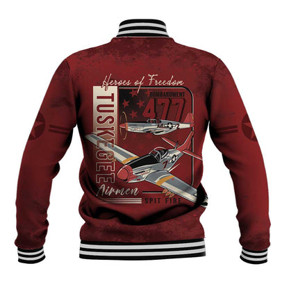 Tuskegee Airmen Spit Fire 477th Baseball Jacket Crimson Grunge - undefined