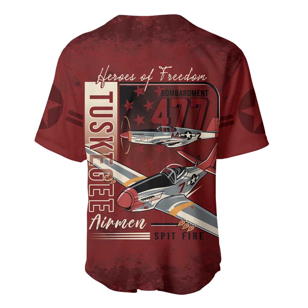 Tuskegee Airmen Spit Fire 477th Baseball Jersey Crimson Grunge LT7