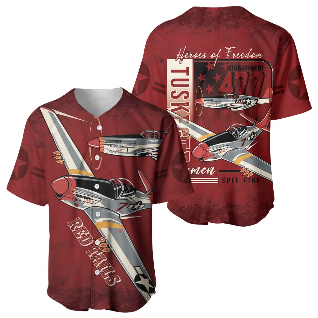 Tuskegee Airmen Spit Fire 477th Baseball Jersey Crimson Grunge LT7