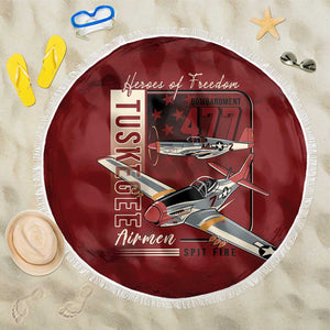 Tuskegee Airmen Spit Fire 477th Beach Blanket Crimson Grunge - African Pride