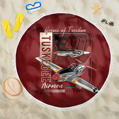 Tuskegee Airmen Spit Fire 477th Beach Blanket Crimson Grunge - African Pride