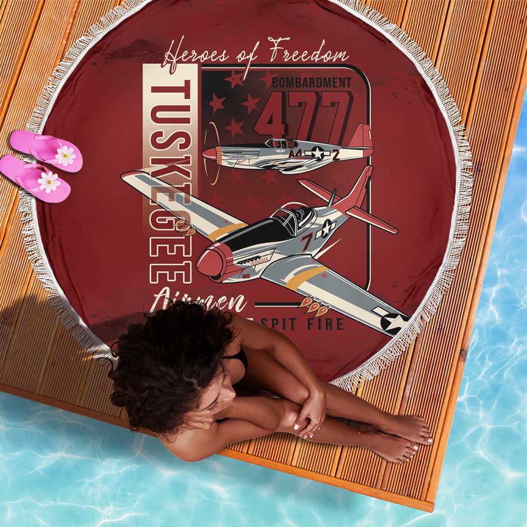 Tuskegee Airmen Spit Fire 477th Beach Blanket Crimson Grunge - African Pride