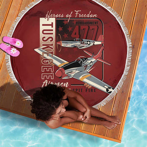 Tuskegee Airmen Spit Fire 477th Beach Blanket Crimson Grunge - African Pride