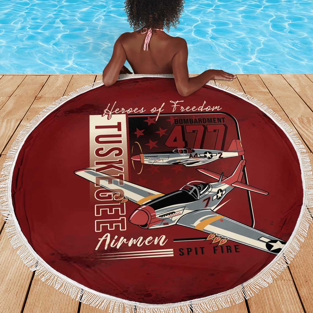 Tuskegee Airmen Spit Fire 477th Beach Blanket Crimson Grunge - African Pride