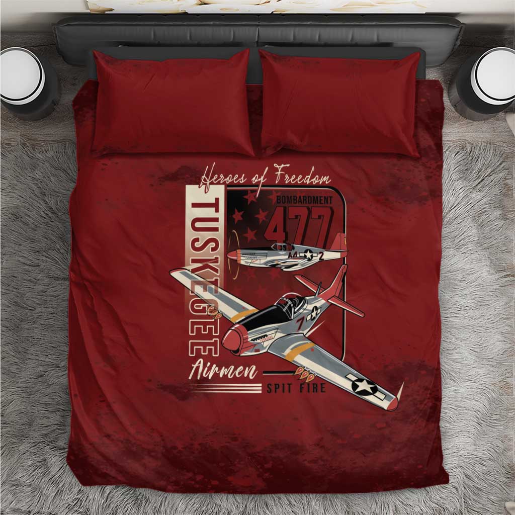 Tuskegee Airmen Spit Fire 477th Bedding Set Crimson Grunge - African Pride