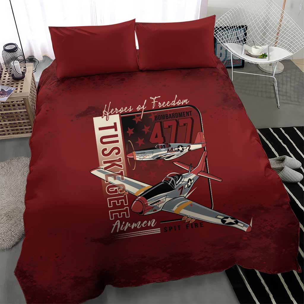 Tuskegee Airmen Spit Fire 477th Bedding Set Crimson Grunge - African Pride