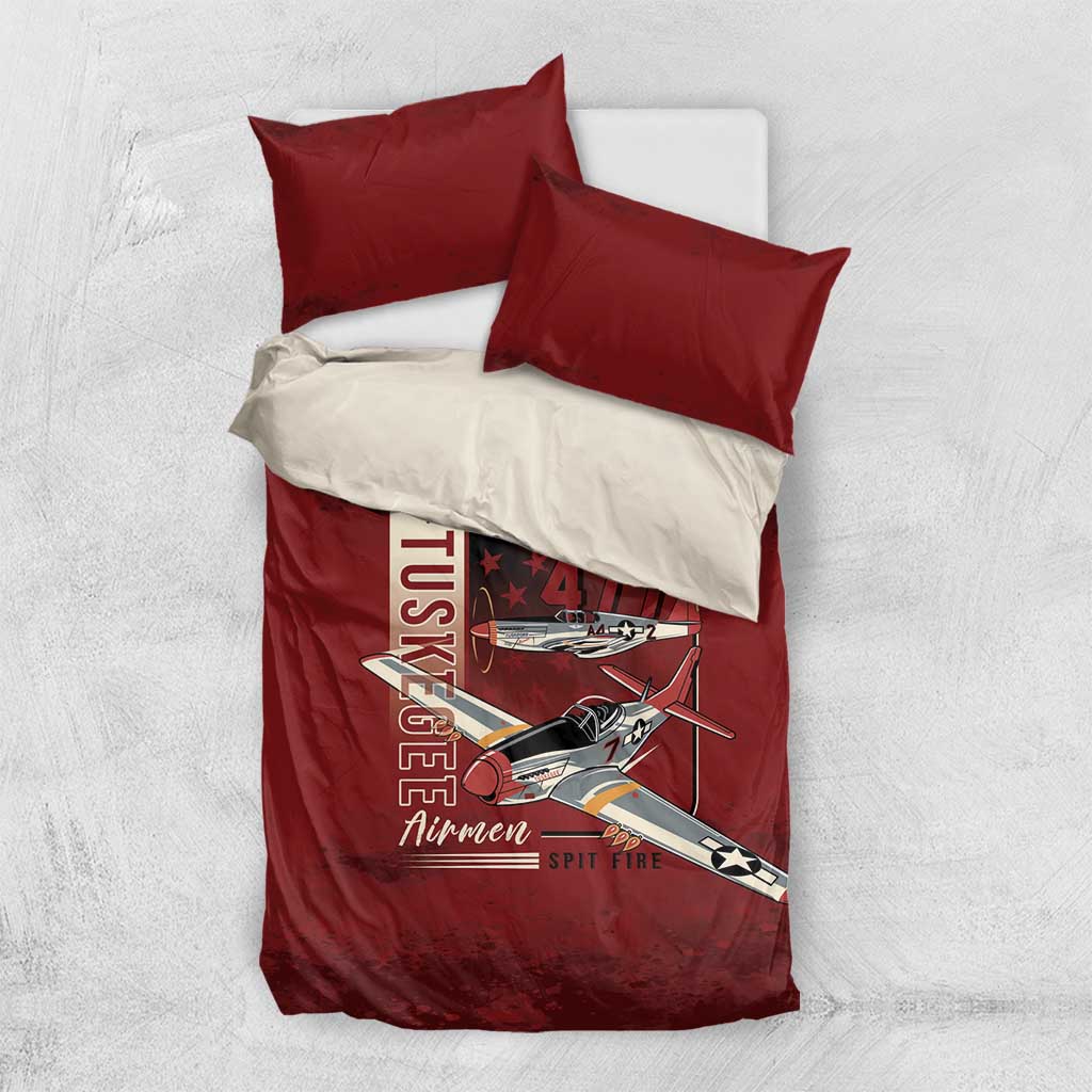 Tuskegee Airmen Spit Fire 477th Bedding Set Crimson Grunge - African Pride