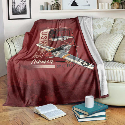 Tuskegee Airmen Spit Fire 477th Blanket Crimson Grunge - African Pride