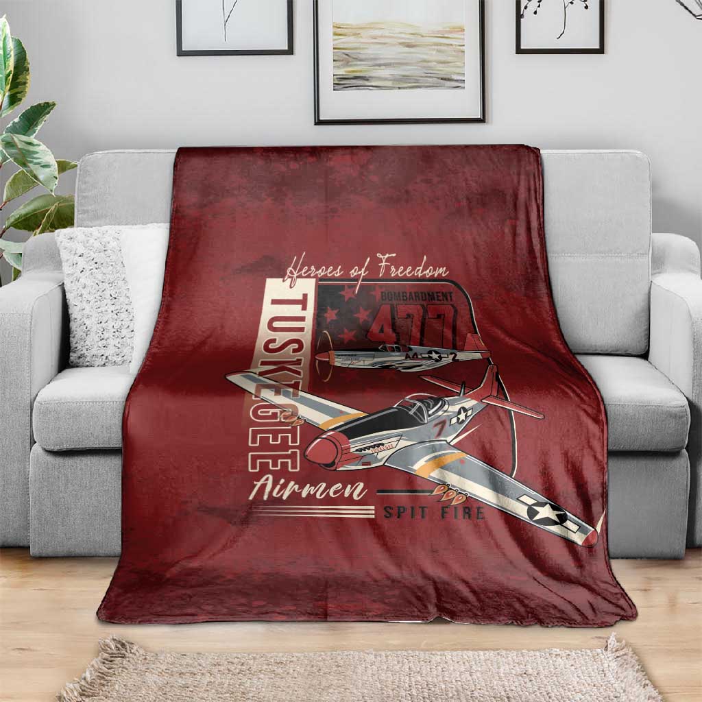Tuskegee Airmen Spit Fire 477th Blanket Crimson Grunge - African Pride
