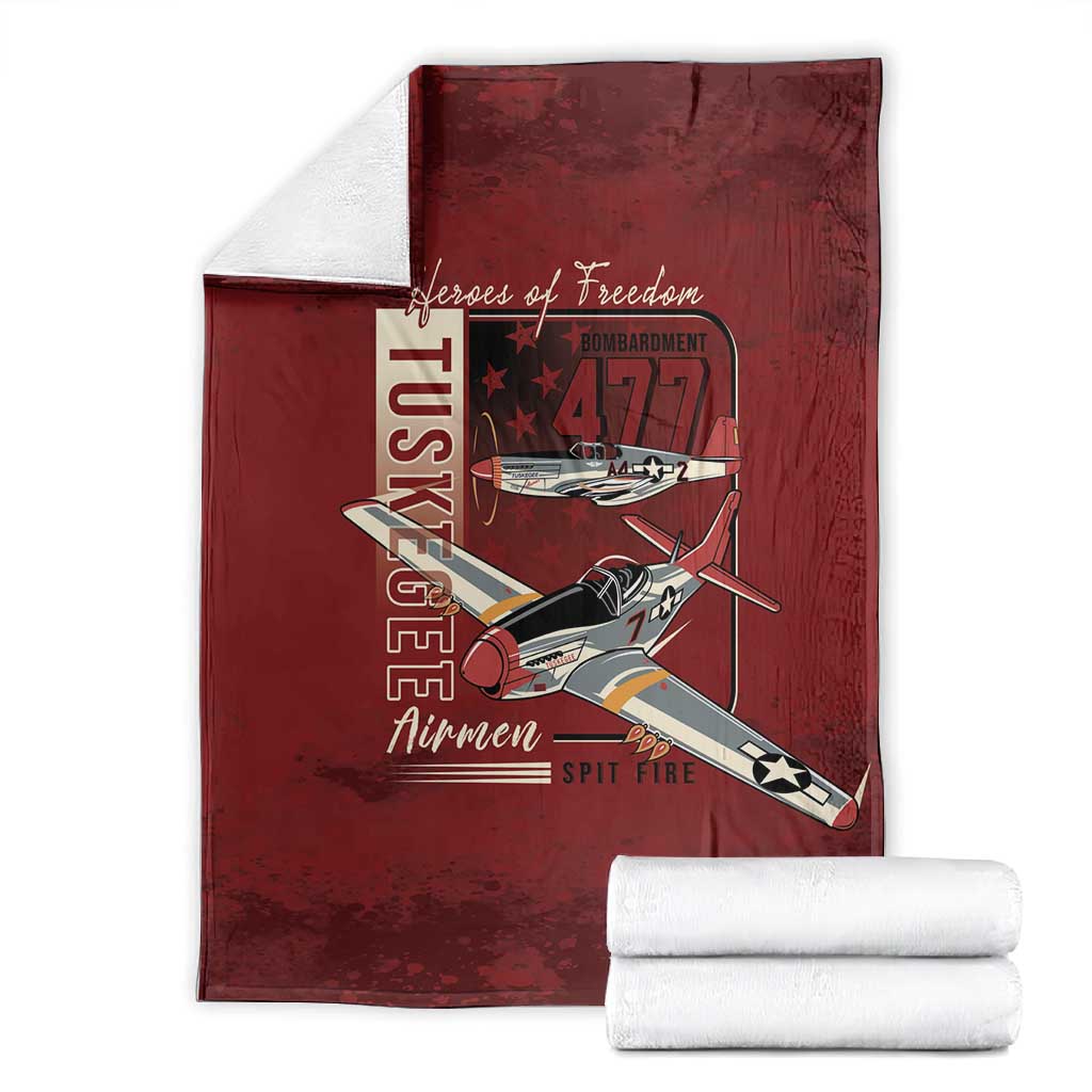Tuskegee Airmen Spit Fire 477th Blanket Crimson Grunge - African Pride