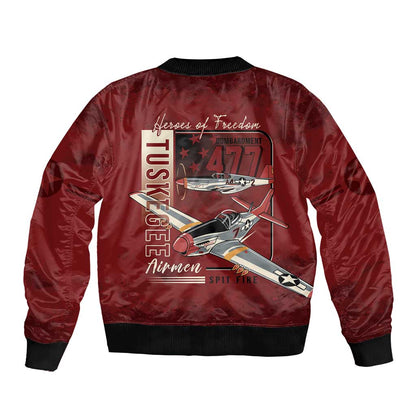 Tuskegee Airmen Spit Fire 477th Bomber Jacket Crimson Grunge - African Pride