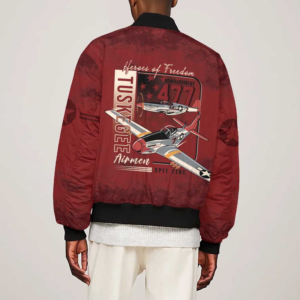 Tuskegee Airmen Spit Fire 477th Bomber Jacket Crimson Grunge - African Pride