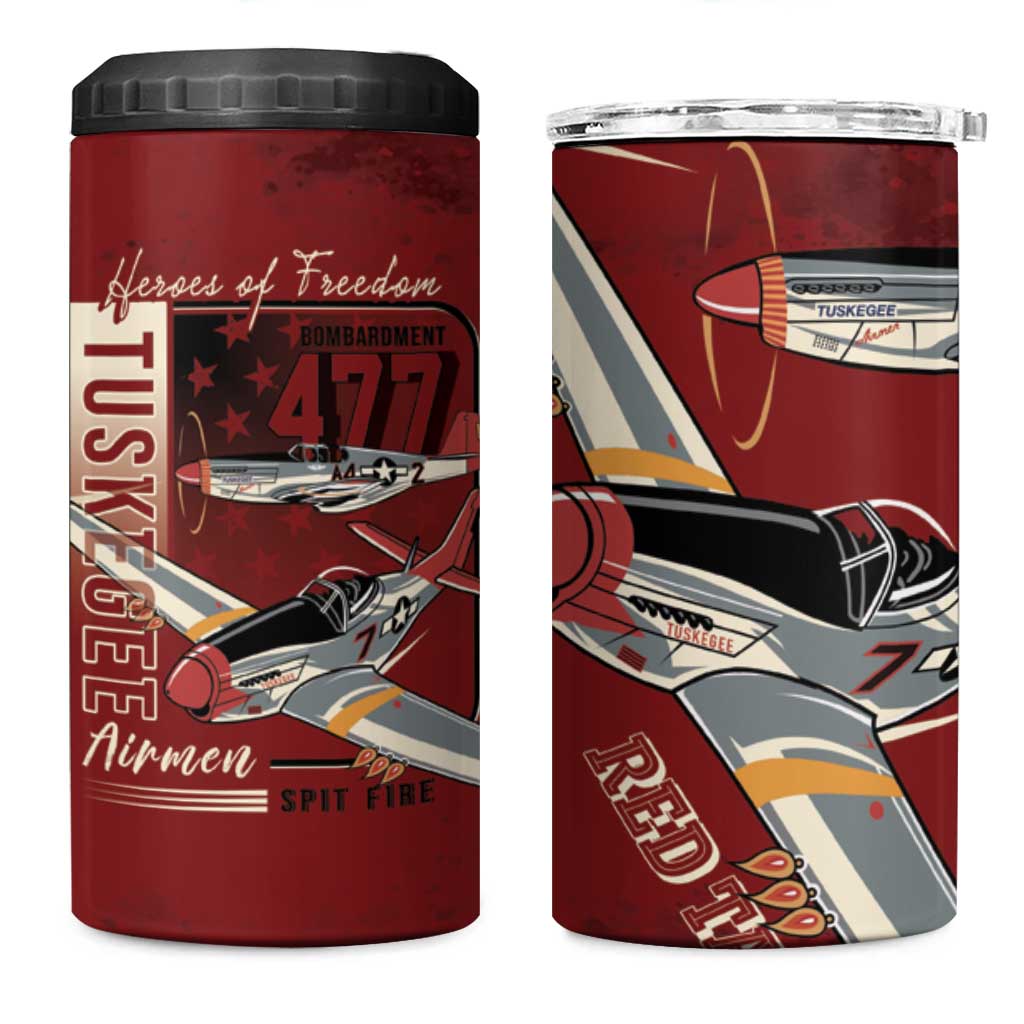 Tuskegee Airmen Spit Fire 477th 4 in 1 Can Cooler Tumbler Crimson Grunge - African Pride